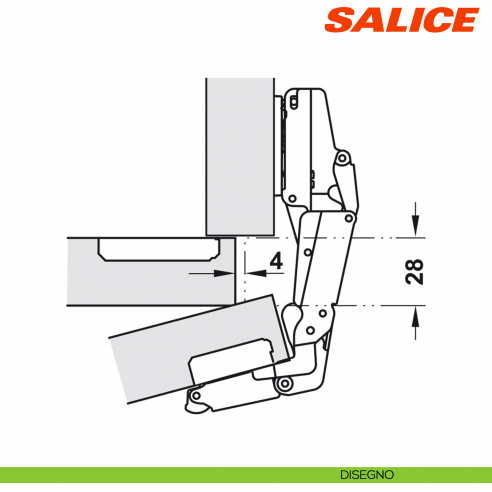 Cerniera Salice C2ARA99 Push apertura 155 gradi collo 0 per ante senza maniglia - disegno