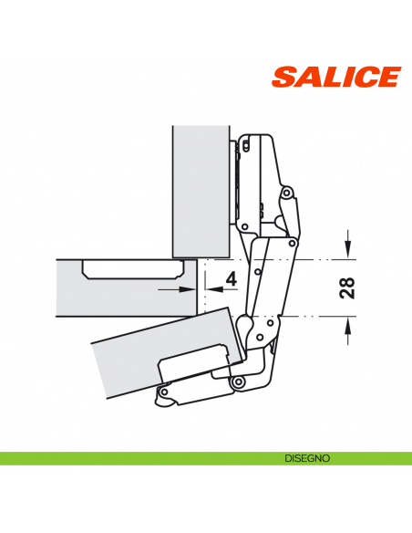Cerniera Salice C2ARA99 Push apertura 155 gradi collo 0 per ante senza maniglia - disegno