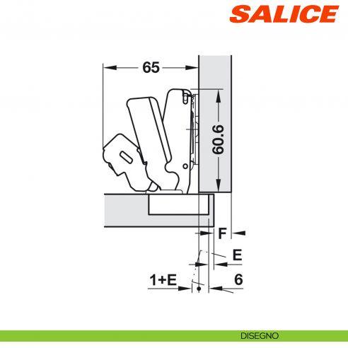 Cerniera Salice C2ARG99 Push apertura 155 gradi collo 9 per ante senza maniglia - disegno