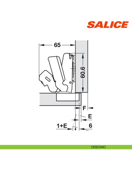 Cerniera Salice C2ARG99 Push apertura 155 gradi collo 9 per ante senza maniglia - disegno