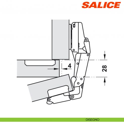 Cerniera Salice C2ARG99 Push apertura 155 gradi collo 9 per ante senza maniglia - disegno