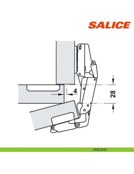 Cerniera Salice C2ARG99 Push apertura 155 gradi collo 9 per ante senza maniglia - disegno