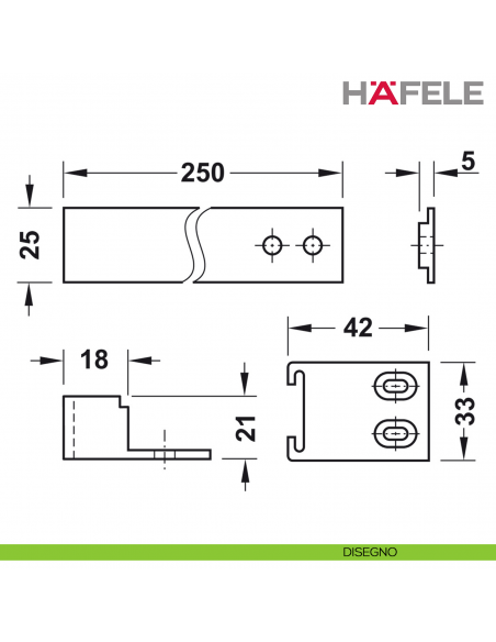 Cerniera di trascinamento per frigoriferi da incasso Hafele da avvitare dietro l'anta del mobile - disegno