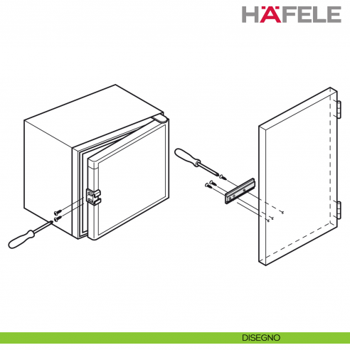 Cerniera di trascinamento per frigoriferi da incasso Hafele da avvitare dietro l'anta del mobile - disegno