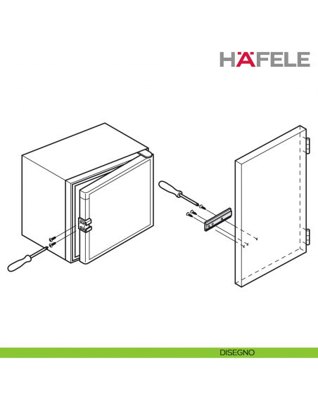 Cerniera di trascinamento per frigoriferi da incasso Hafele da avvitare dietro l'anta del mobile - disegno