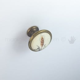 Pomello per mobile ceramica avorio spiga di grano Metal Style