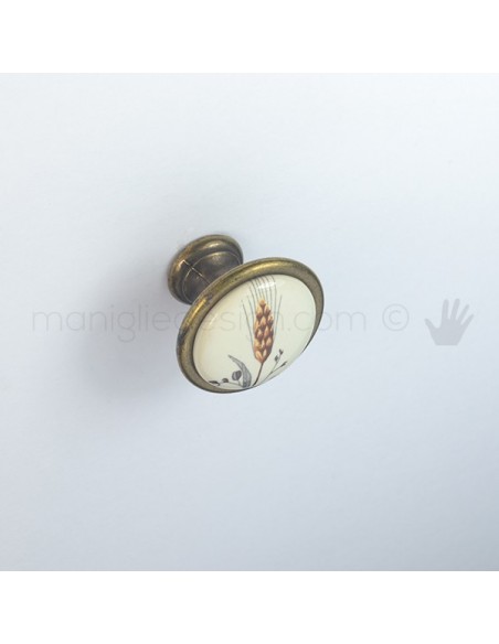 Pomello per mobile ceramica avorio spiga di grano Metal Style