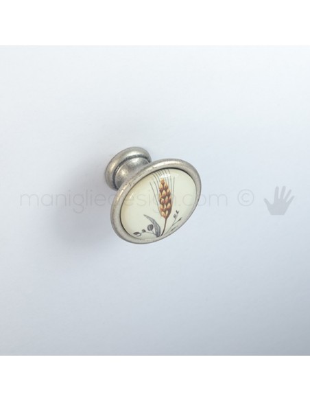Pomello per mobile ceramica avorio spiga di grano Metal Style
