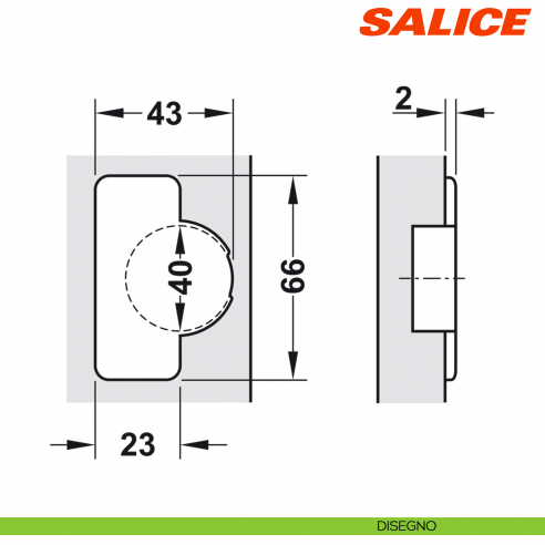Cerniera Salice CBA2AC9 Universali apertura 110 gradi chiusura automatica - disegno