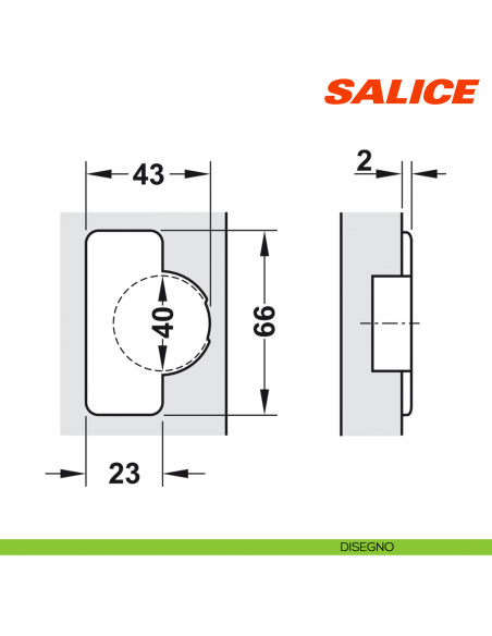 Cerniera Salice CBA2AC9 Universali apertura 110 gradi chiusura automatica - disegno