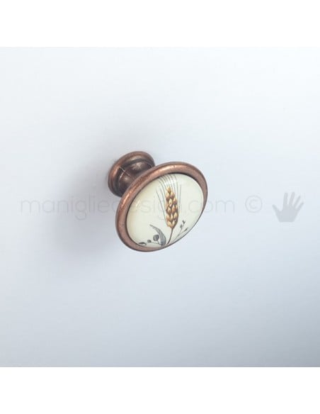 Pomello per mobile ceramica avorio spiga di grano Metal Style