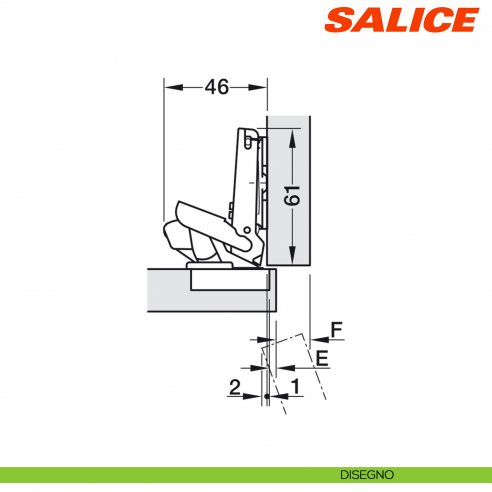 Cerniera Salice CBA2AE9 Universali apertura 110 gradi chiusura ammortizzata - disegno