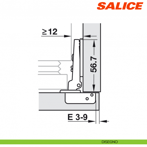 Cerniera per anta del frigorifero Salice C2ABF99 Serie 200 apertura 94 gradi chiusura automatica - disegno