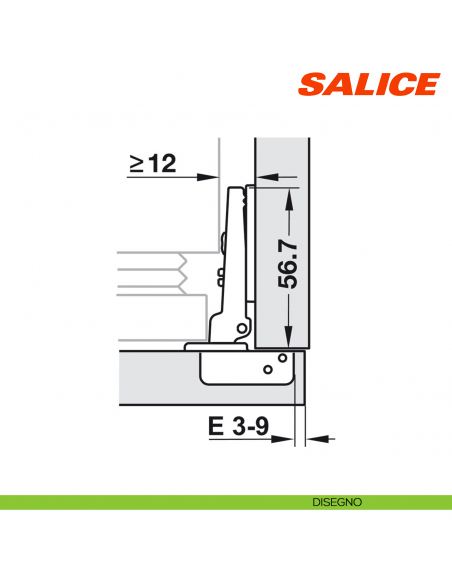 Cerniera per anta del frigorifero Salice C2ABF99 Serie 200 apertura 94 gradi chiusura automatica - disegno
