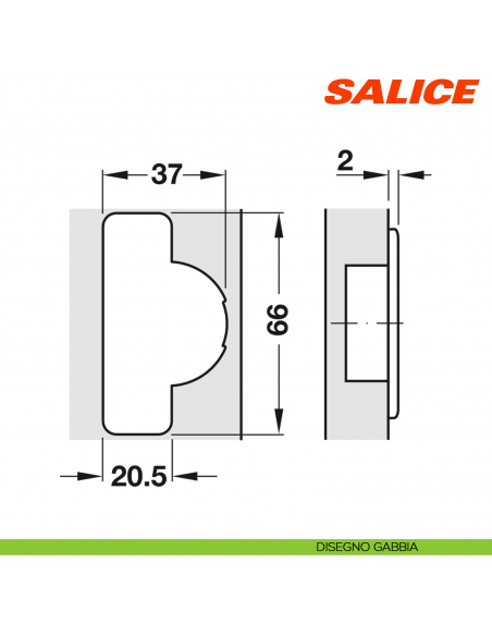 Cerniera per anta del frigorifero Salice C2ABF99 Serie 200 apertura 94 gradi chiusura automatica - disegno gabbia