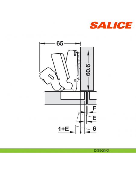 Cerniera Salice C2AFG99 Serie 200 apertura 165 gradi collo 9 chiusura automatica - disegno