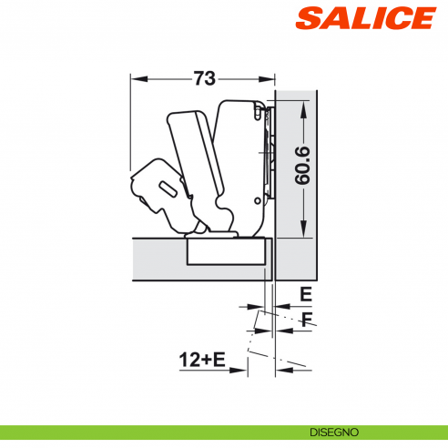 Cerniera Salice C2AFP99 Serie 200 apertura 165 gradi collo 17 chiusura automatica - disegno