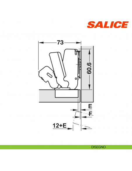 Cerniera Salice C2AFP99 Serie 200 apertura 165 gradi collo 17 chiusura automatica - disegno
