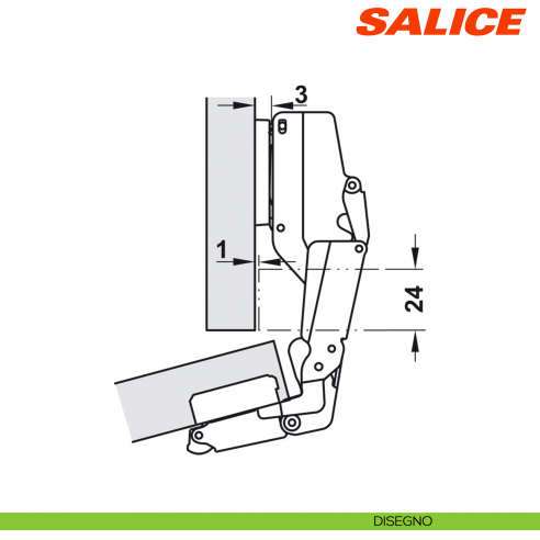 Cerniera Salice C2AFP99 Serie 200 apertura 165 gradi collo 17 chiusura automatica - disegno