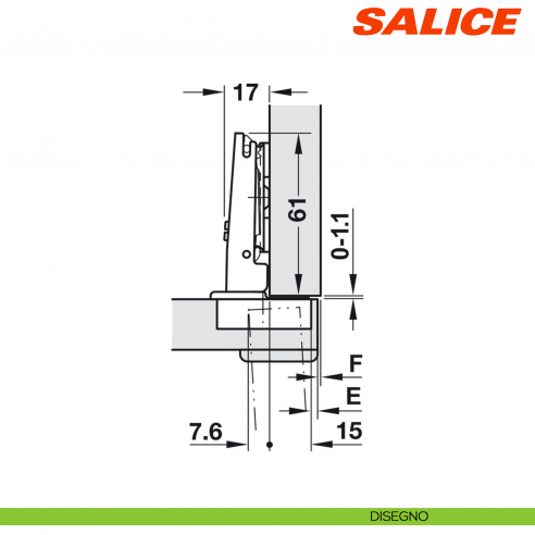 Cerniera Salice C2ABA99 Serie 200 apertura 94 gradi collo 0 forti spessori chiusura automatica - disegno