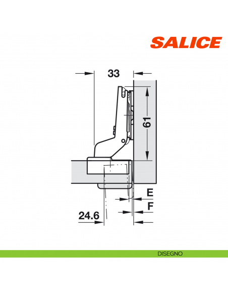 Cerniera Salice C2ABP99 Serie 200 apertura 94 gradi collo 17 forti spessori chiusura automatica - disegno