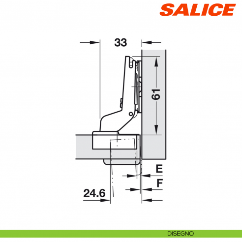 Cerniera Salice C2AAP99 Serie 200 apertura 94 gradi collo 17 forti spessori chiusura libera - disegno