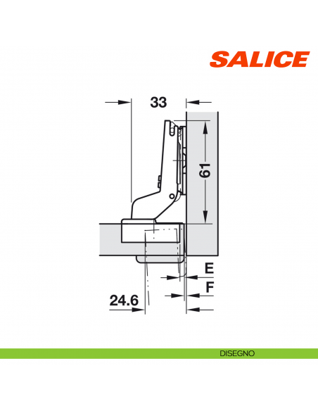 Cerniera Salice C2AAP99 Serie 200 apertura 94 gradi collo 17 forti spessori chiusura libera - disegno