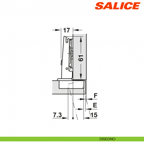 Cerniera Salice C2A6A99 Serie 200 apertura 110 gradi collo 0 chiusura automatica - disegno