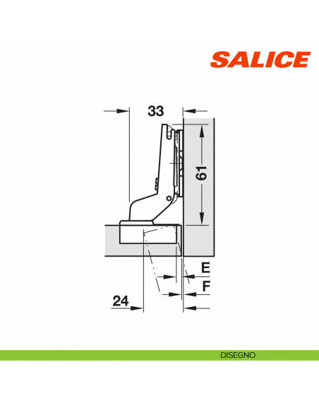 Cerniera Salice C2A6P99 Serie 200 apertura 110 gradi collo 17 chiusura automatica - disegno