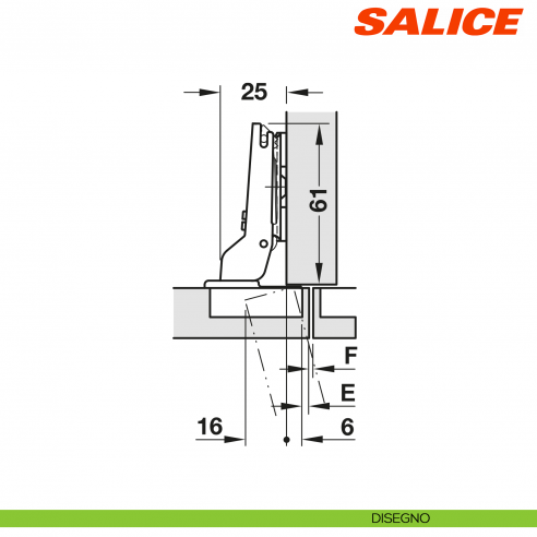 Cerniera Salice C2A4G99 Serie 200 apertura 110 gradi collo 9 chiusura libera - disegno