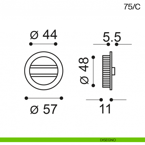 Maniglia incasso tonda con nottolino con anello da ambo le parti Manital art.75/C disegno