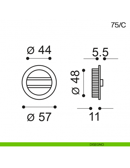 Maniglia incasso tonda con nottolino con anello da ambo le parti Manital art.75/C disegno