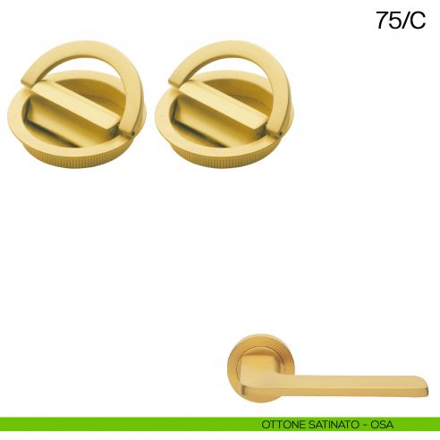Maniglia incasso tonda con nottolino con anello da ambo le parti Manital art.75/C ottone satinato
