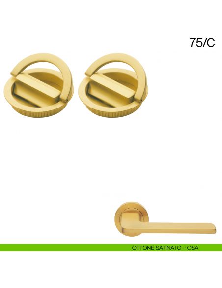 Maniglia incasso tonda con nottolino con anello da ambo le parti Manital art.75/C ottone satinato