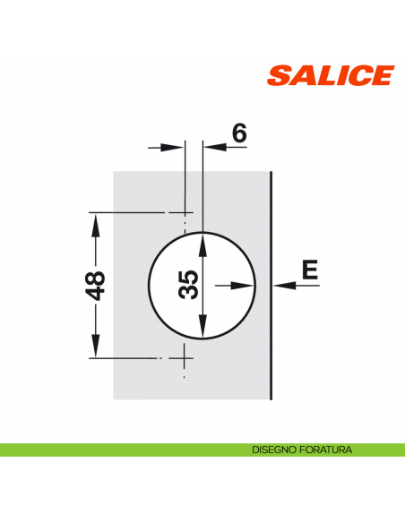 Cerniera Salice C2A4P99 Serie 200 apertura 110 gradi collo 17 chiusura libera - disegno foratura