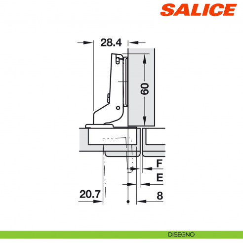 Cerniera Salice CFA7G99 Serie F apertura 94 gradi collo 11 per ante di forte spessore massimo 40 mm chiusura automatica