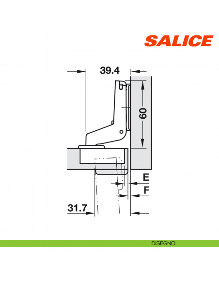 Cerniera Salice CFA7P99 Serie F apertura 94 gradi collo 22 per ante di forte spessore massimo 40 mm chiusura automatica