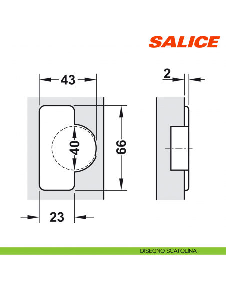 Cerniera Salice CFA5G99 Serie F apertura 94 gradi collo 11 per ante di forte spessore massimo 40 mm chiusura libera
