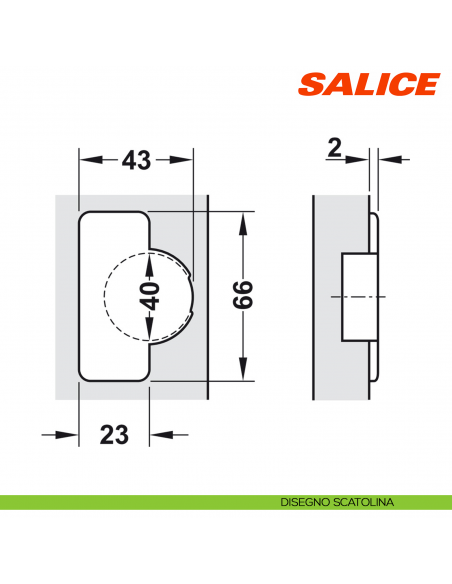 Cerniera Salice CFA5P99 Serie F apertura 94 gradi collo 22 per ante di forte spessore massimo 40 mm chiusura libera