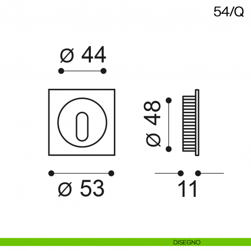 Maniglia incasso quadrata foro chiave Manital art.54/Q disegno