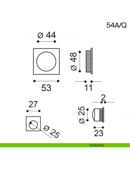 Maniglia incasso quadrata cieca con trascinatore Manital art.54A/Q disegno