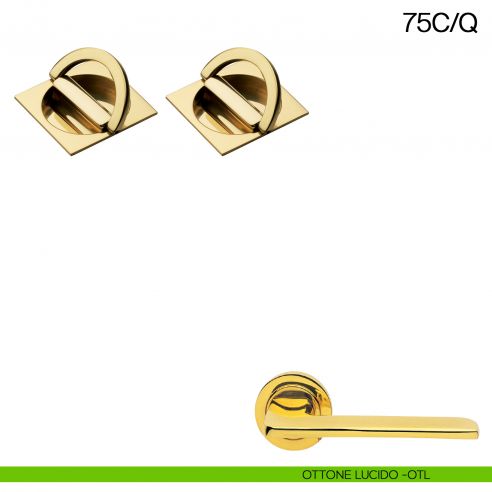 Maniglia incasso quadrata con nottolino con anello da ambo le parti Manital art.75C/Q ottone lucido