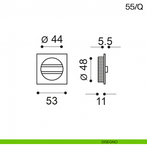 Maniglia incasso quadrata con nottolino Manital art.55/Q disegno