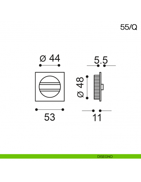 Maniglia incasso quadrata con nottolino Manital art.55/Q disegno