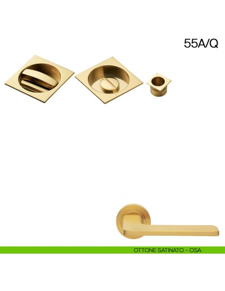 Maniglia incasso quadrata con nottolino e trascinatore Manital art.55A/Q ottone satinato