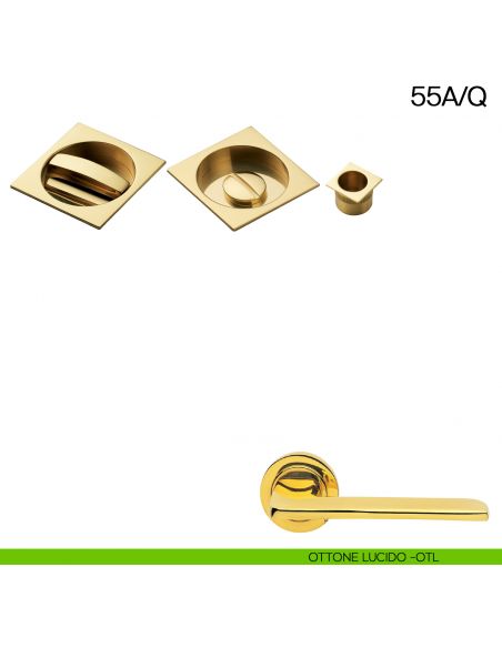 Maniglia incasso quadrata con nottolino e trascinatore Manital art.55A/Q ottone lucido