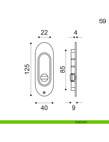 Maniglia incasso ovale con nottolino Manital art.59 disegno