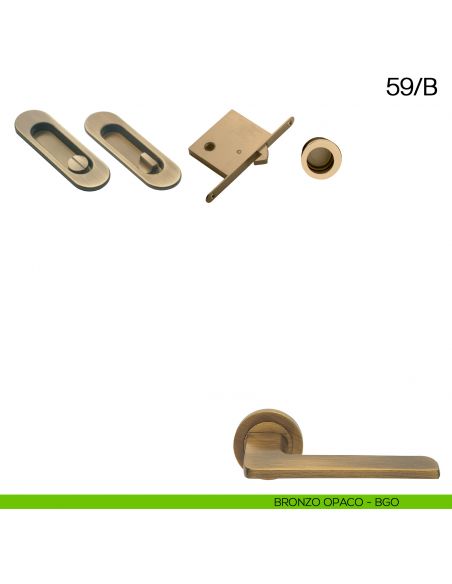Maniglia incasso ovale con nottolino, trascinatore e serratura Manital art.59/B bronzato