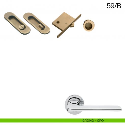 Maniglia incasso ovale con nottolino, trascinatore e serratura Manital art.59/B cromato