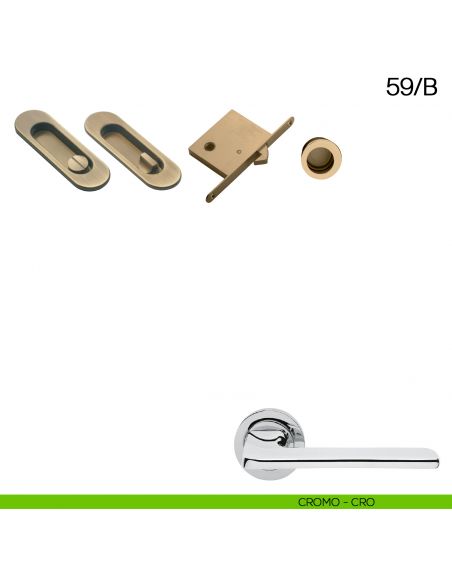 Maniglia incasso ovale con nottolino, trascinatore e serratura Manital art.59/B cromato